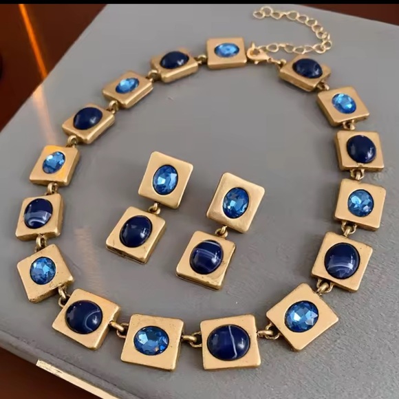 Vintage Gold Necklace with Blue Accents - Picture 2 of 3